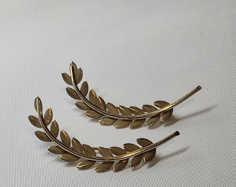 Pair of Gold Filled Leave Stem Brooches