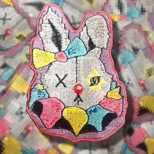 Bunny Clown Embroidered Patch – Punk Circus Sew-On Patch for Jackets, Backpacks, Vests – Creepy Cute DIY Accessory