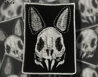 Bunny Skull Embroidered Patch – Gothic Punk Rabbit Sew-On Patch – Cute Creepy DIY Accessory for Jackets, Vests, Backpacks