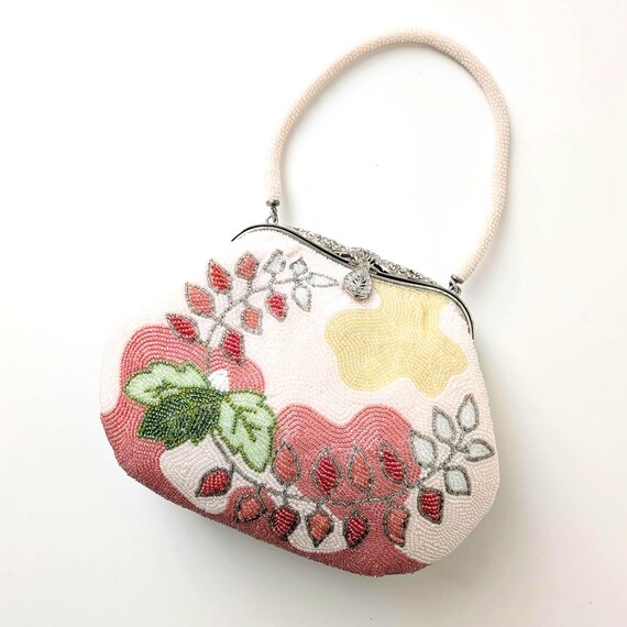 ヴィンテージの日本製ビーズイブニングバッグ：手刺繍の花柄 - Etsy 日本