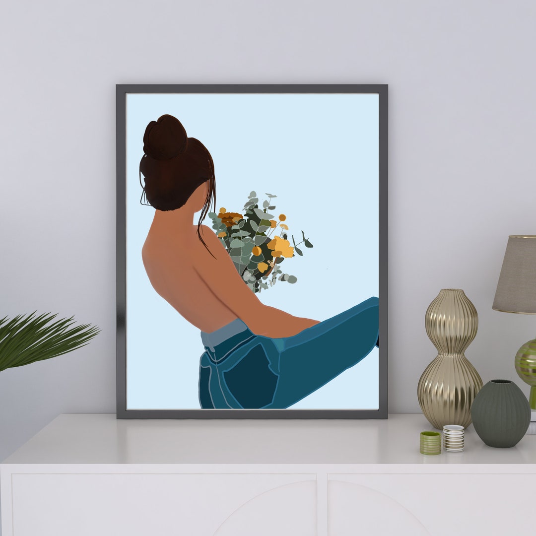 Modern Woman Wall Artflower Girl Wall Art Gift for Her, Anniversary