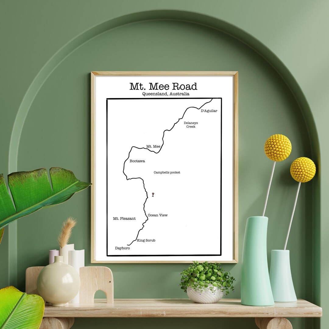 Mount Mee Road Wall Art Queensland Map Art Gift for Him or Etsy
