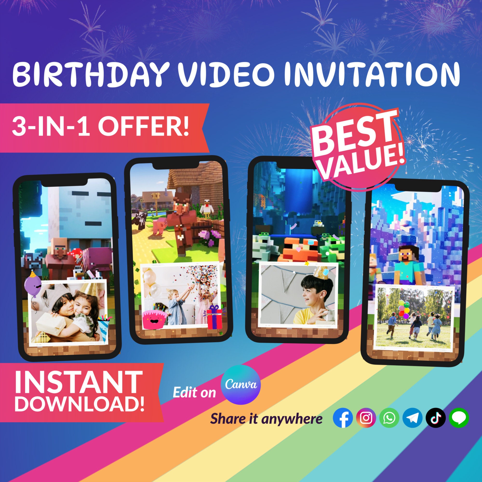 Minecraft Video Invitation Bundle – Photo & Thank You