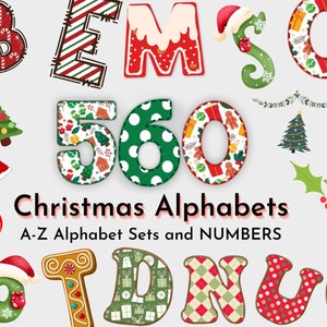 Christmas Alphabet & Number PNG Set: Sublimation Fonts (Digital Download)
