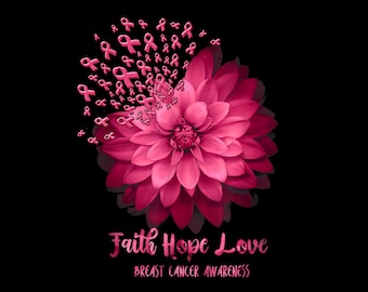 Breast Cancer Awareness Daisy Flower Ribbon PNG (Digital Download)