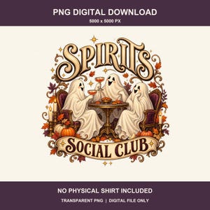 Spirits Social Club PNG, Three Ghosts at Cocktail Table, Vintage Halloween Party Digital Download
