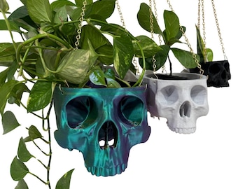 Maceta colgante con calavera impresa en 3D: decoración gótica para el hogar - Halloween - PLA sostenible - Culto a las plantas de interior