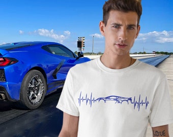 Camiseta C8 Vette Heartbeat - Camiseta azul Supercar
