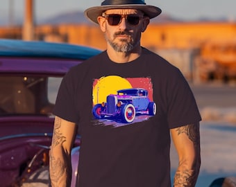 Retro Hot Rod Sunset T-Shirt: Vintage Car Lover Tee