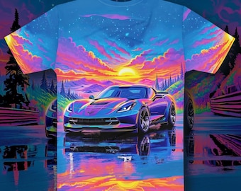 C7 sports car all over print shirt colorful sunset supercar graphic tee