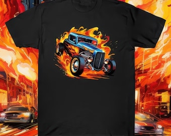 Hot Rod T-Shirt, Blue Flame Classic Car Graphic Tee
