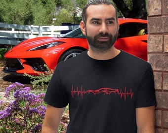 Camiseta C8 Vette Heartbeat: Diseño de superdeportivo rojo antorcha