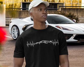 Camiseta C8 Corvette Heartbeat, arte lineal del electrocardiograma de un superdeportivo