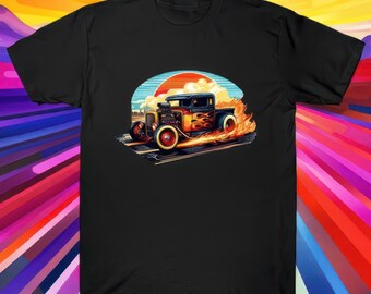 Retro Rat Rod Truck Sunset Flames Klassisches Hot Rod Pickup T-Shirt