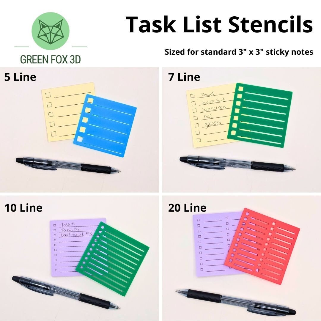 Checklist Stencil for 3x3 Sticky Notes 3D Printed, to Do List ...