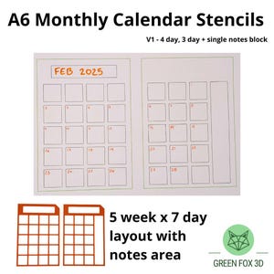 Peut inclure: Un gabarit de calendrier mensuel A6 avec une disposition de 5 semaines sur 7 jours et une zone de notes. Le calendrier est intitulé "FEB 2025".