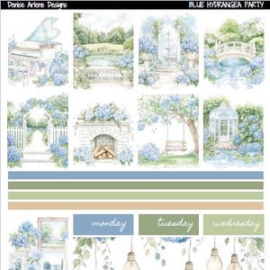 BLUE HYDRANGEA PARTY Printable Erin Condren 7x9 Vertical Weekly Planner Kit