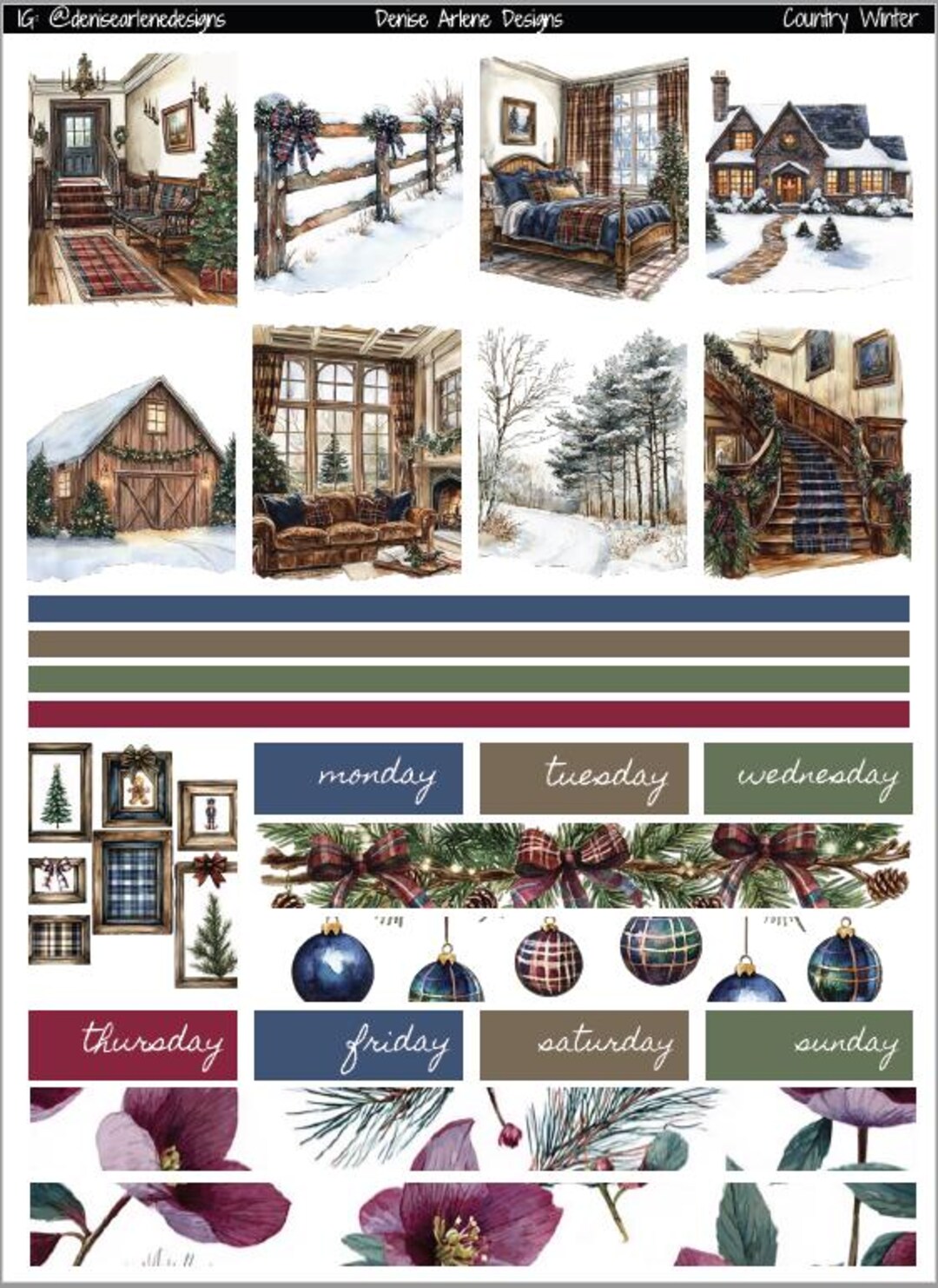 COUNTRY WINTER Printable Erin Condren 7x9 Vertical Weekly Planner Kit ...