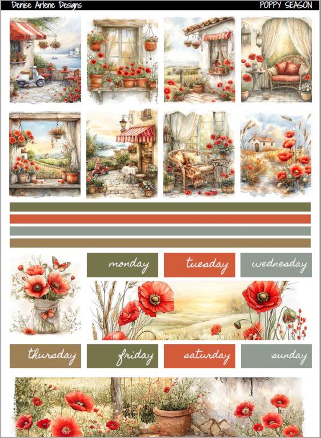 POPPY SEASON Printable Erin Condren 7x9 Vertical Weekly Planner Kit - Etsy
