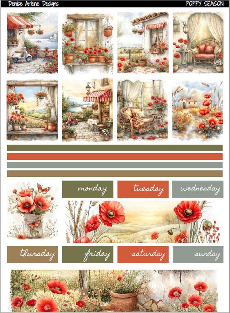 POPPY SEASON Printable Erin Condren 7x9 Vertical Weekly Planner Kit - Etsy