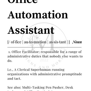 Office Automation Assistant Definition Wall Art, Digital Download, Aesthetic Wall Art, Dictionary Word Art, Wall Art