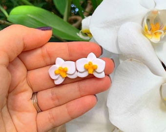 White Orchid Studs | Orchid Earrings | Polymer Clay | Handmade in Michigan