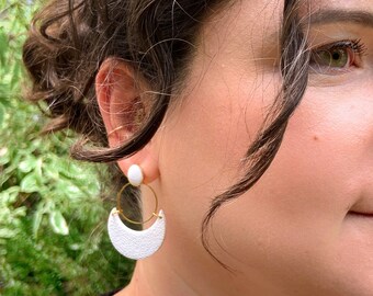 Crescent Moon Dangle Earrings | Polymer Clay Earrings | Neutral Earrings | Handmade in Michigan