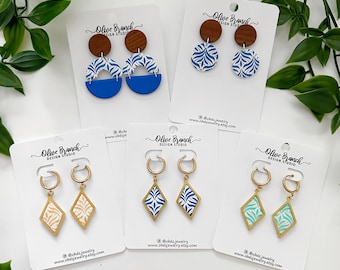 Santorini Inspired Earrings | Cobalt Blue and White Earrings | Mint Earrings | Gold Earrings | Hypoallergenic | Nickel Free Lead Free