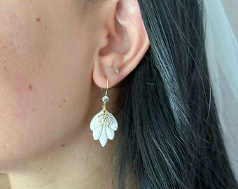 THE GIANNA | Bridal Earrings | White Pearlescent Wedding Earrings | Bridal Shower | Hypoallergenic Lightweight Gold or Platinum Plated