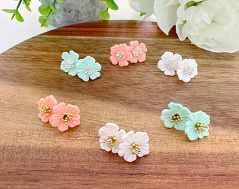 Flower Studs | Gold & Silver | Mint | Coral | White | Hypoallergenic | Polymer Clay | Handcrafted in Michigan