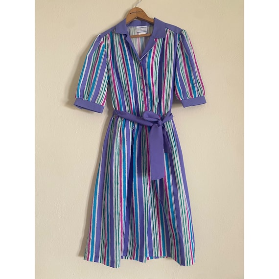 Vintage 80’s Avon Fashions Striped Colorful Dress - image 1