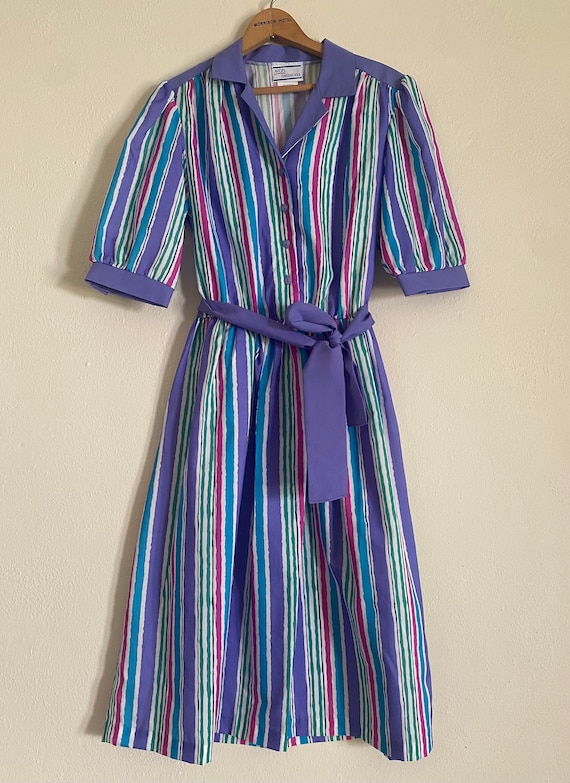 Vintage 80’s Avon Fashions Striped Colorful Dress - image 2