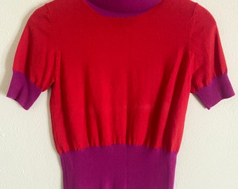 Theory Pink/Purple and Red Turtleneck Top