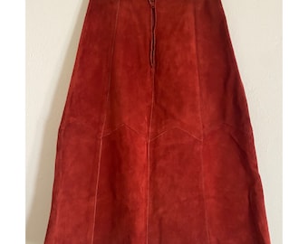 Vintage 70s Dawn Fashions Suede Leather Burnt Orange Skirt