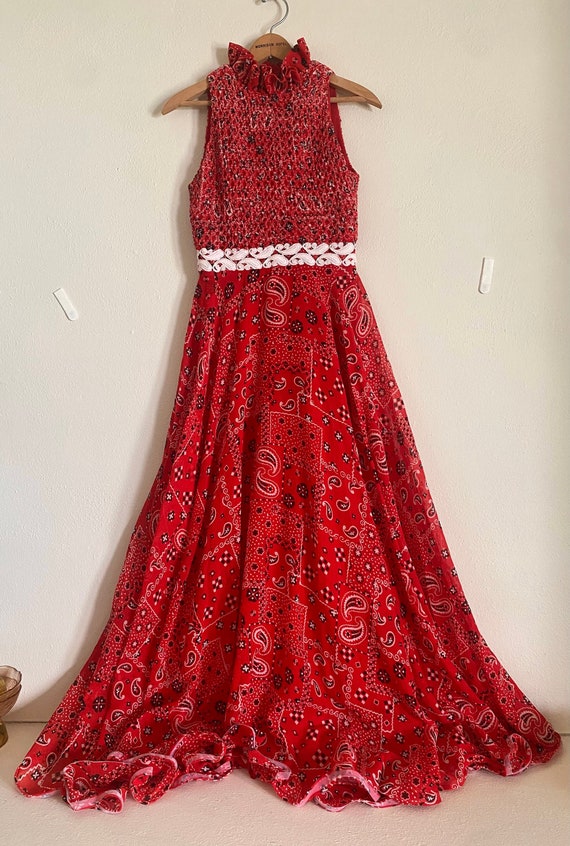 Vintage 1970’s Nancy’s Red Bandana Dress - image 3