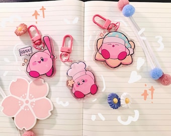 Pink ball 2” acrylic keychain with glitter effect