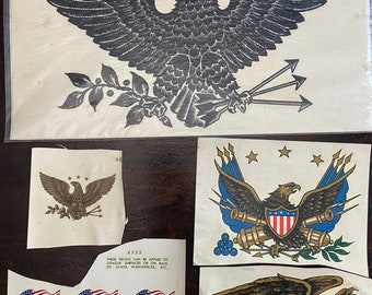 Vintage Meyercord Patriotic Eagles and American Flag Decals