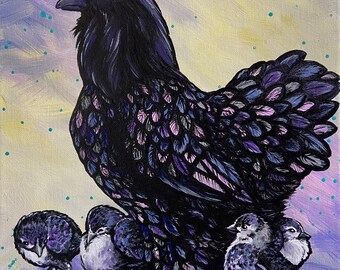 Cochin Chicken and Chicks Original Painting