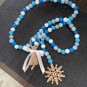Snowflake Wood Bead Garland: Farmhouse Christmas Decor