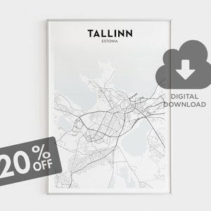 Impresión del mapa de la ciudad de Tallin, impresión del mapa digital de Tallin, arte del mapa de Tallin, cartel del mapa de Estonia, impresión del mapa de la ciudad en blanco y negro, cartel del mapa de la ciudad