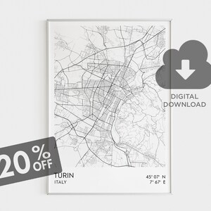 Impressão de mapa digital de Turim, arte de mapa de Itália, pôster de mapa de Turim, impressão de arte de mapa de Turim, impressão de mapa digital, impressão de mapa de localização, decoração de parede de casa