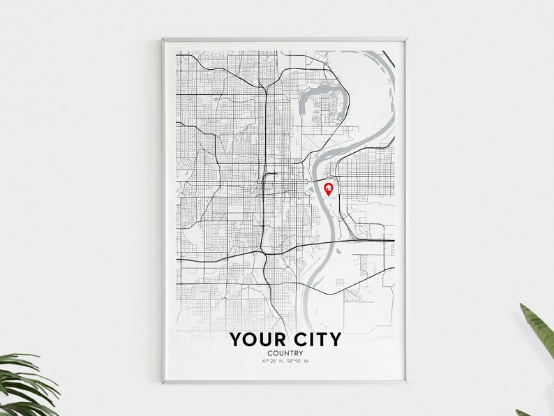 Custom City Map, Any Town, Any City, Custom Area Map, Custom Map Print, City Map Print, Your City, Printable Wall Art, Digital Download image 1