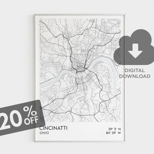 Cincinatti City Map Print, Cincinatti Wall Art, Ohio State Map, US Cities, Custom Map Art, Large Wall Map, Living Room Wall Decor