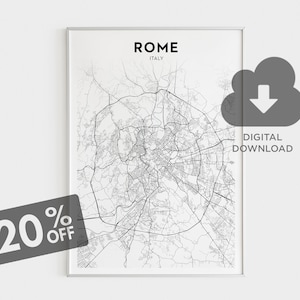 Rome City Map, Rome Italy Map Prints, Roma L'Italia Art Poster, Printable Gifts, Rome Wall Decor, Map Wall Art, Cityscape, IT Map Poster