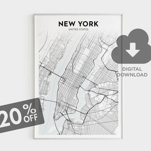 New York City Map Print, NYC Map Art, Manhattan Map Poster, US Cities, Custom Map Art, Large Wall Map, Home Map Print, Digital Download Map