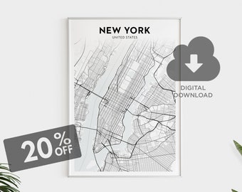 New York City Map Print, NYC Map Art, Manhattan Map Poster, US Cities, Custom Map Art, Large Wall Map, Home Map Print, Digital Download Map