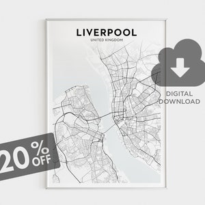 Liverpool Wandkunst, Liverpool City Map Print, Großbritannien Karten, UK Städte, England Karte Wandkunst Geschenk für Reisende, digitaler Download