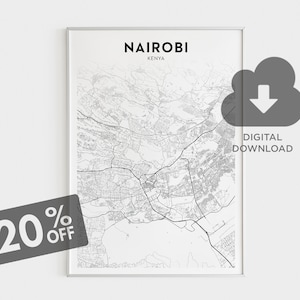 Nairobi Map Art, Kenya Map Print, Africa Cities Wall Art, Nairobi Printable Map, City Map Wall Decor, City Art Print, Digital Map Print
