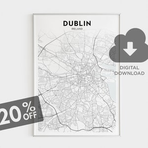 Dublin Karte Druck, Irland Karte Kunst, Dublin Stadtplan Poster, Irland Karte Poster, Minimalistische Karte Drucken, Wandkunst Dekor, BüroZimmer Wanddeko