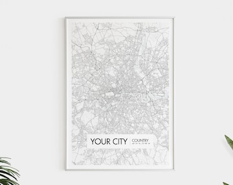 Custom City Map, Any Town, Any City, Custom City Map Print, Custom Map Print, City Map Printable Wall Art, Custom Wall Art, Digital Download